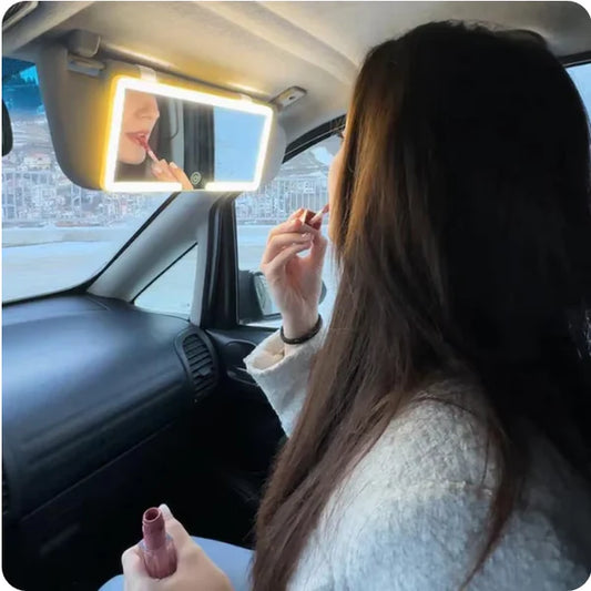 Espejo con luz LED Recargable para Auto- Belleza y Practicidad